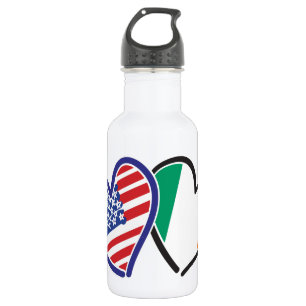 USA And Ireland Patriotic Love Hearts 532 Ml Water Bottle
