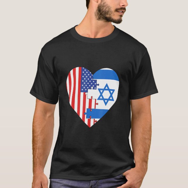 USA and Israel Flags Heart T-Shirt (Front)