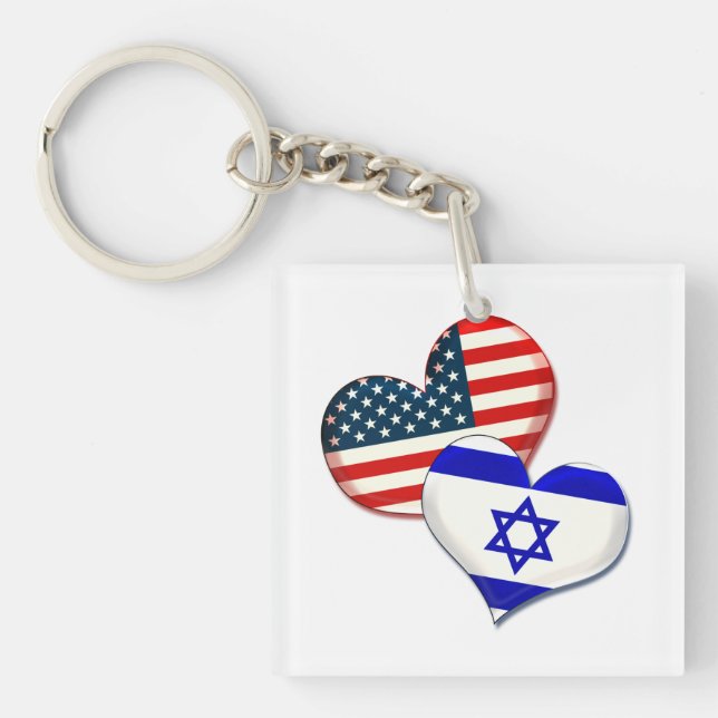 USA and Israel hearts Key Ring (Front)