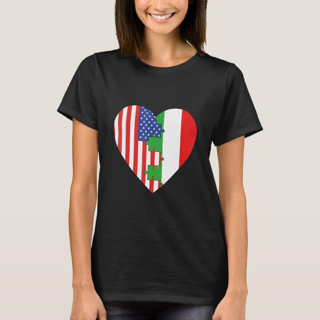 USA and Italy Flags Heart T-Shirt (Front)