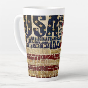 USA and its states in Stars and Stripes Latte Mug