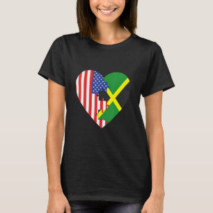 USA and Jamaica Flags Heart T-Shirt