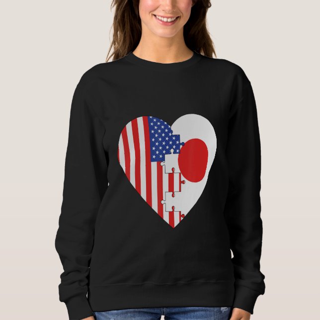 USA and Japan Flags Heart Sweatshirt (Front)