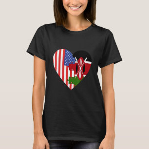 USA and Kenya Flags Heart T-Shirt