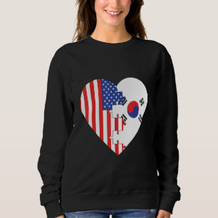 USA and Korea Flags Heart Sweatshirt