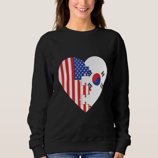 USA and Korea Flags Heart Sweatshirt (Front)