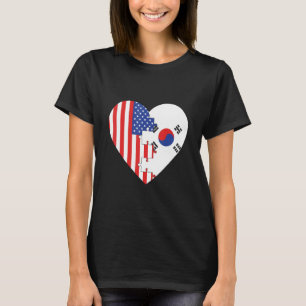 USA and Korea Flags Heart T-Shirt