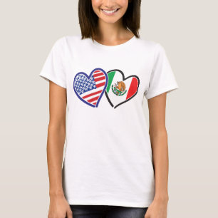 USA and Mexico Flag in a Heart T-Shirt