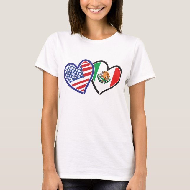 USA and Mexico Flag in a Heart T-Shirt (Front)