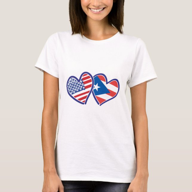 USA and Puerto Rico Flag Heart T-Shirt (Front)
