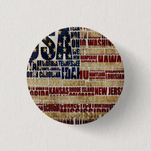 USA and their federal states in stars and stripes 3 Cm Round Badge