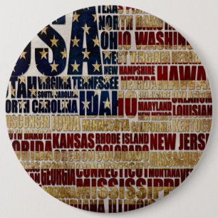 USA and their federal states in stars and stripes 6 Cm Round Badge