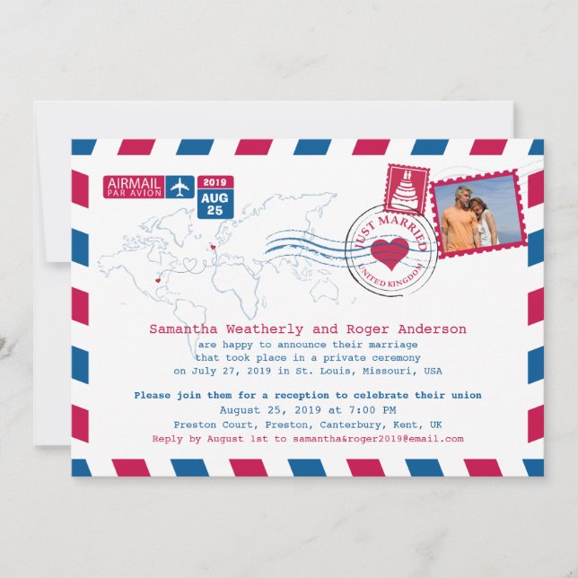 USA and UK Airmail Post Reception Invitation (Front)
