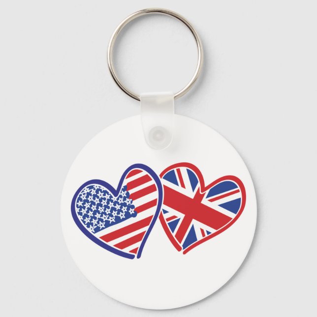 USA and UK Flag Hearts Key Ring (Front)