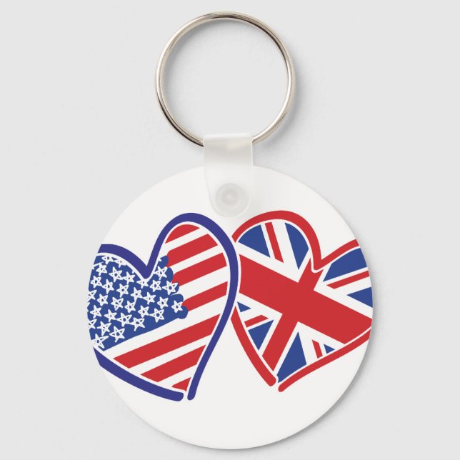 USA and UK Flag Hearts Key Ring (Front)