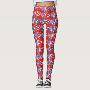USA and UK Flag Hearts Leggings