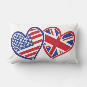 USA and UK Flag Hearts Lumbar Cushion