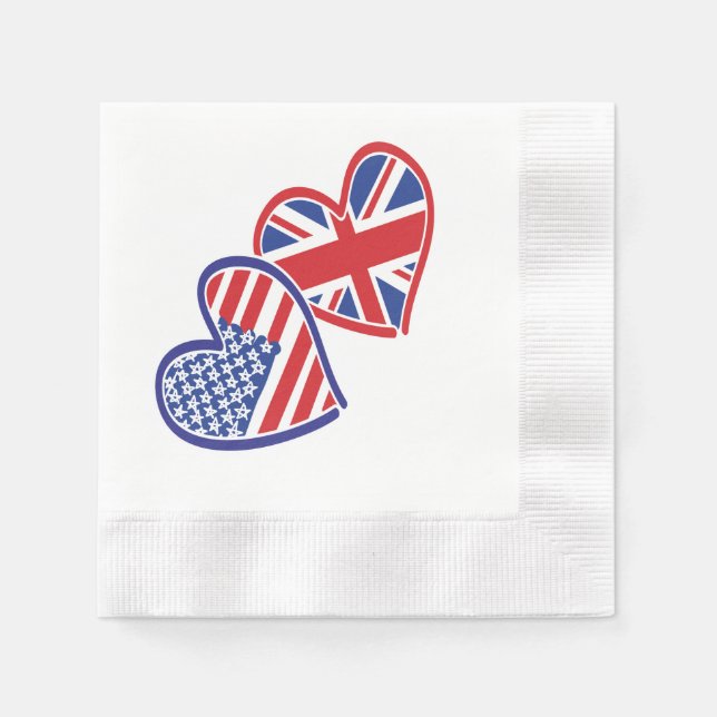 USA and UK Flag Hearts Napkin (Front)