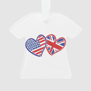 USA and UK Flag Hearts Ornament