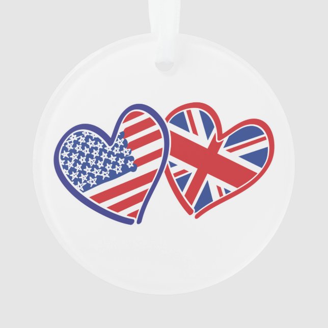 USA and UK Flag Hearts Ornament (Back)