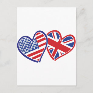 USA and UK Flag Hearts Postcard