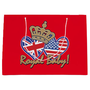 USA and UK Flag Hearts Royal Baby Large Gift Bag