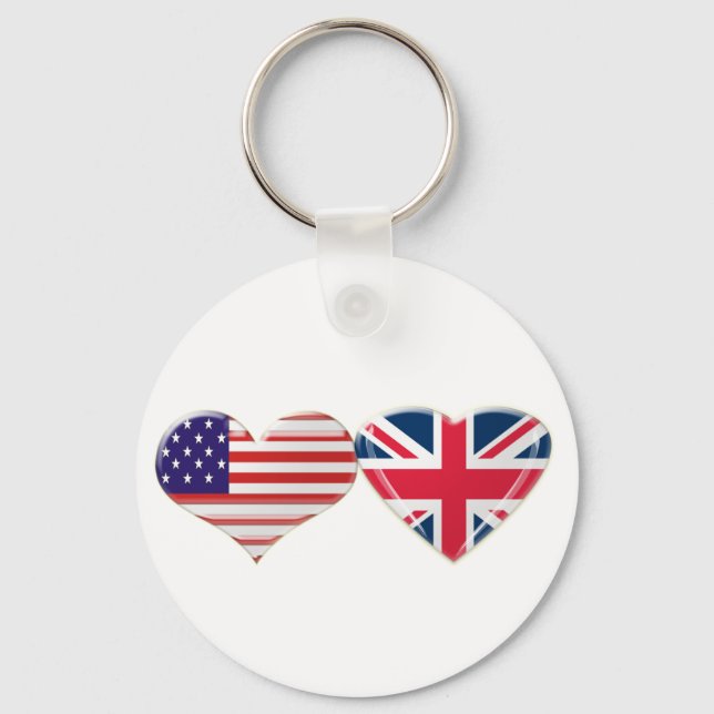 USA and UK Heart Flag Design Key Ring (Front)