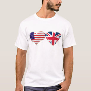 USA and UK Heart Flag Design T-Shirt