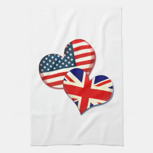 USA and UK hearts Tea Towel