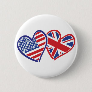 USA and UK In Hearts Showing the Love 6 Cm Round Badge