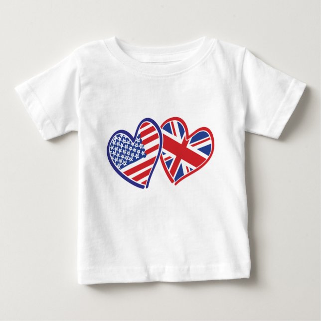 USA and UK Love Flag Hearts Baby T-Shirt (Front)
