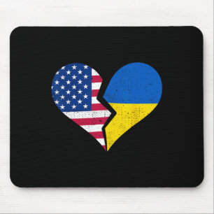 Usa And Ukraine Flags – Broken Heart Symbol Vintag Mouse Pad