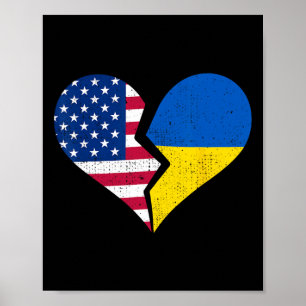 Usa And Ukraine Flags – Broken Heart Symbol Vintag Poster