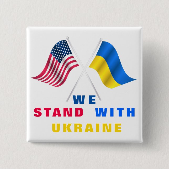 USA and Ukrainian Flags Support Ukraine Button (Front)