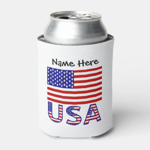 USA and United States America Flag Personalised Can Cooler