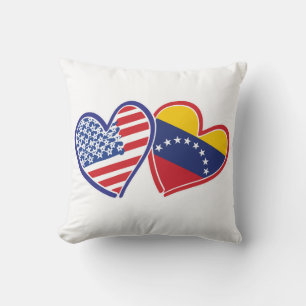 USA and Venezuela Flag Hearts Cushion