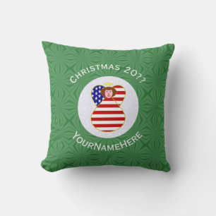 USA Angel Christmas Flag Personalised Text Cushion