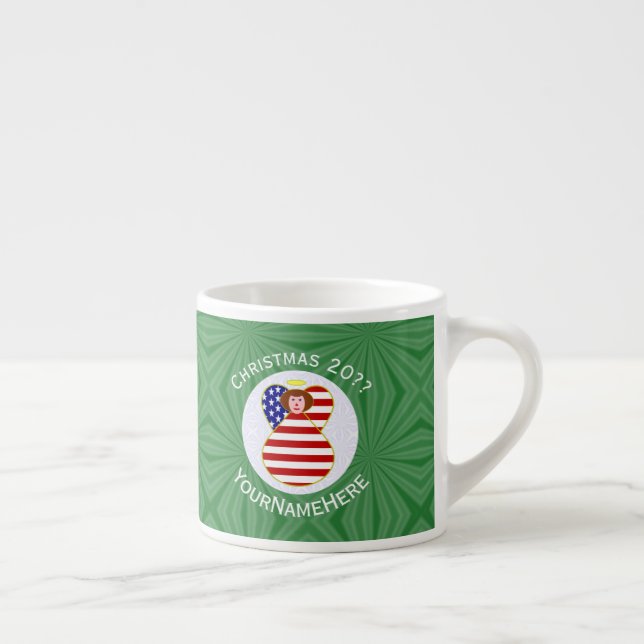 USA Angel Red Hair Christmas Flag Personalised  Espresso Cup (Right)