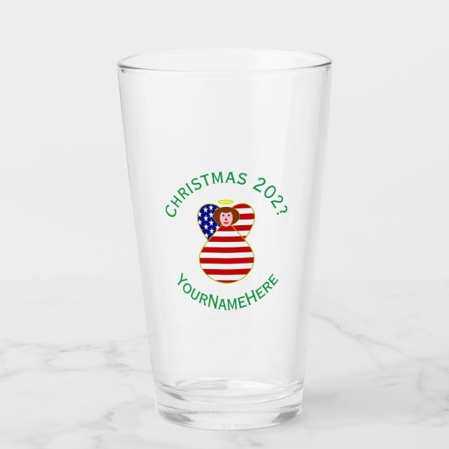USA Angel Red Hair Christmas Flag Personalised  Glass (Front)