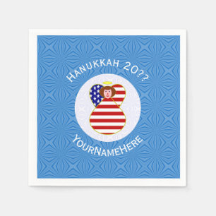 USA Angel Red Hair Hanukkah Flag Personalised Napkin