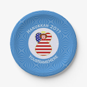 USA Angel Red Hair Hanukkah Flag Personalised Paper Plate