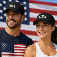 USA Arched Varsity Lettering White Text