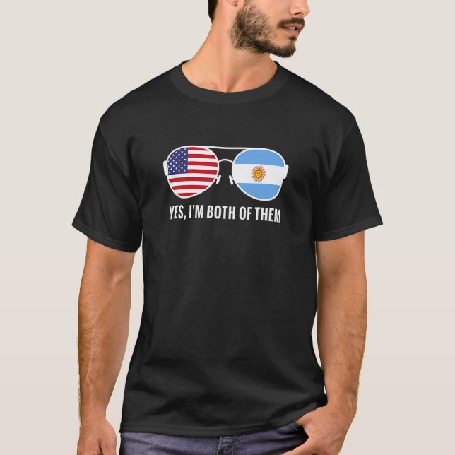 Usa Argentina Flag Sunglasses Argentinian American T-Shirt (Front)