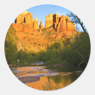 USA, Arizona. Cathedral Rock At Sunset Classic Round Sticker