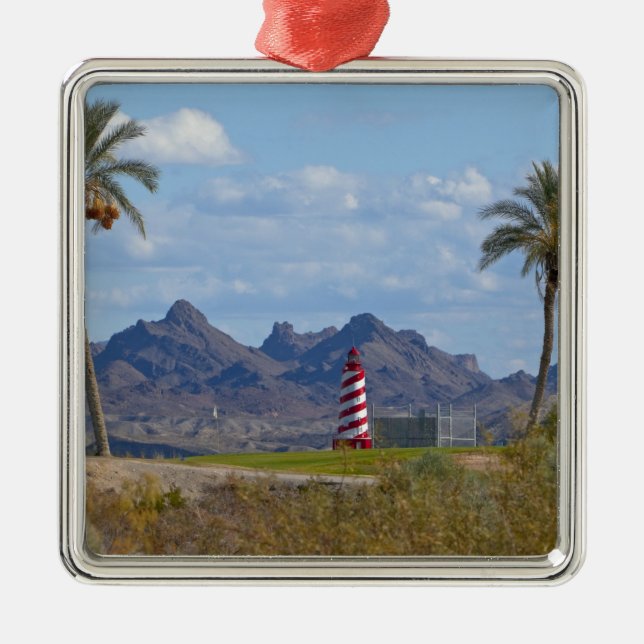 USA, Arizona, Lake Havasu City. Lighthouse next Metal Ornament (Front)