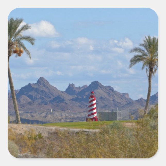 USA, Arizona, Lake Havasu City. Lighthouse next Square Sticker (Front)