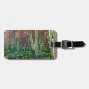 USA, Arizona. Saguaro Cactus Field By A Cliff Luggage Tag