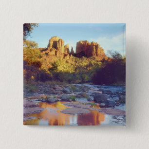 USA, Arizona, Sedona. Cathedral Rock reflecting 15 Cm Square Badge
