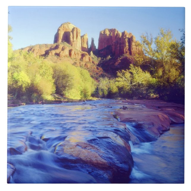 USA, Arizona, Sedona. Cathedral Rock reflecting 2 Tile (Front)
