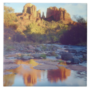 USA, Arizona, Sedona. Cathedral Rock reflecting Ceramic Tile